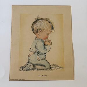 Vintage Prayer Boy Print in Soft Blue and Cream - Bless Us All 8x10